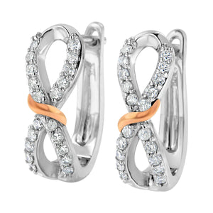 10K White and Rose Gold 1/3 Cttw Diamond Infinite and Ribbon Hoop Earrings (H - I Color, I1 - I2 Clarity) - Rieworkes