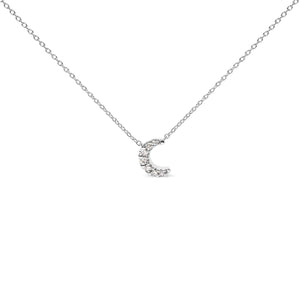 10K White Gold Diamond Accented Crescent Moon Shaped 18" Inch Pendant Necklace (H - I Color, I1 - I2 Clarity) - Rieworkes