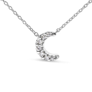 10K White Gold Diamond Accented Crescent Moon Shaped 18" Inch Pendant Necklace (H - I Color, I1 - I2 Clarity) - Rieworkes