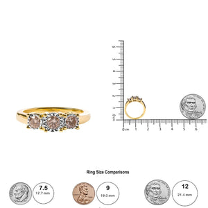 10K Yellow Gold 1/2 Cttw Miracle Set Round Diamond Three Stone Illusion Plate Ring (I - J Color, I2 - I3 Clarity) - Rieworkes