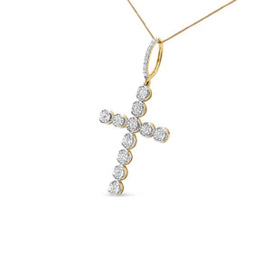 10K Yellow Gold 5/8 Cttw Miracle Set Round Diamond Circle Link Cross Pendant Necklace for Men (H - I Color, SI1 - SI2 Clarity) - NO CHAIN INCLUDED - Rieworkes