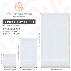 12 Pcs Bath Towel Set for Bathroom 100% Cotton Soft and Plush Highly Absorbent - Rieworkes