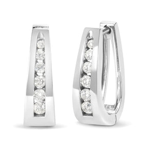 14K Gold 1/4 Cttw Channel - Set Brilliant Round - Cut Diamond Hoop Earrings (H - I Color, I1 - I2 Clarity) - Rieworkes