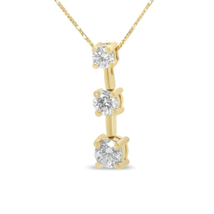 14K Gold Round Diamond Three - Stone Drop Pendant 18" Necklace - (H - I Color, SI1 - SI2 Clarity) - Rieworkes