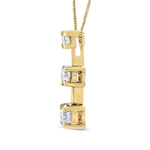 14K Gold Round Diamond Three - Stone Drop Pendant 18" Necklace - (H - I Color, SI1 - SI2 Clarity) - Rieworkes