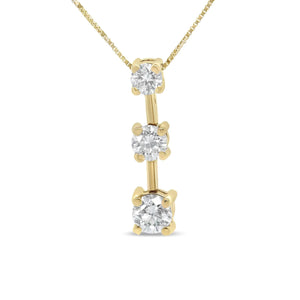 14K Gold Round Diamond Three - Stone Drop Pendant 18" Necklace - (H - I Color, SI1 - SI2 Clarity) - Rieworkes