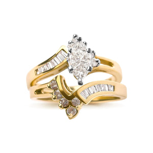 14K Two Tone 3/4 Cttw Diamond Engagement Ring Set (H - I Color, SI1 - SI2 Clarity) - Rieworkes