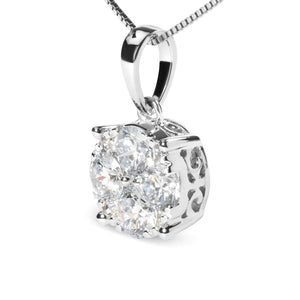 14k White 1.00 Cttw Lab Grown Diamond Cluster Pendant 18" Necklace (G - H Color, VS1 - VS2 Clarity) - Rieworkes