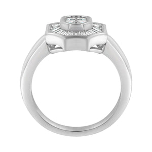 14K White Gold 1.00 Cttw Baguette and Princess - Cut Diamond Cocktail Art Deco Style Ring (H - I Color, SI1 - SI2 Clarity) - Rieworkes
