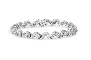 14K White Gold 2.00 Cttw Diamond Cluster and Spiral Link Bracelet (I - J Color, I1 - I2 Clarity) - 7" - Rieworkes