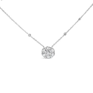 14K White Gold 3.0 Cttw Lab Grown Diamond Floral Cluster and Station 18" Pendant Necklace (G - H Color, VS2 - SI1 Clarity) - Rieworkes