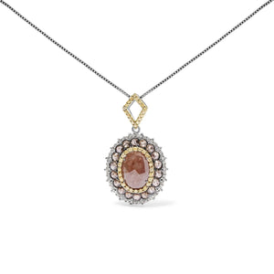 14K White Gold 3.00 Cttw Rose Cut Fancy Colored Diamond Triple Halo 18" Inch Pendant Necklace (Fancy Color, I2 - I3 Clarity) - Rieworkes
