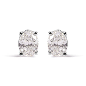 14K White Gold Prong Set Lab Grown Oval Diamond Solitaire Stud Earring (F - G Color, VS1 - VS2 Clarity) - Rieworkes