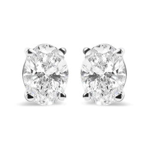 14K White Gold Prong Set Lab Grown Oval Diamond Solitaire Stud Earring (F - G Color, VS1 - VS2 Clarity) - Rieworkes