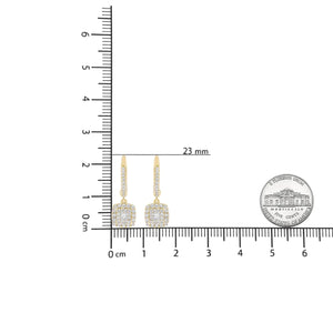 14K Yellow Gold 5/8 Cttw Invisible - Set Princess Diamond Square Halo Dangle Earring (H - I Color, SI1 - SI2 Clarity) - Rieworkes