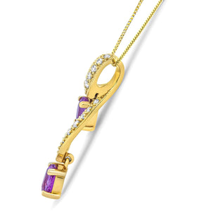 14K Yellow Gold 6x4mm Oval Pink Sapphire and 1/5 Cttw Round Diamond Pendant Necklace - (H - I Color, SI1 - SI2 Clarity) - Rieworkes