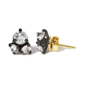 14K Yellow Gold and Black Oxidized Reverse Set 1 1/4 Cttw Diamond Trio Stud Earrings (I - J Color, I1 - I2 Clarity) - Rieworkes