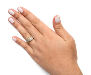 14K Yellow Gold Channel Set 1 1/3 Cttw Diamond Swirl and Weave Ring Band (H - I Color, SI1 - SI2 Clarity) - Rieworkes