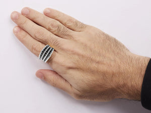 14K Yellow Gold Plated .925 Sterling Silver 1 3/4 Cttw Treated Black and White Alternating Diamond Multi Row Band Ring (Black / I - J Color, I2 - I3 Clarity) - Rieworkes