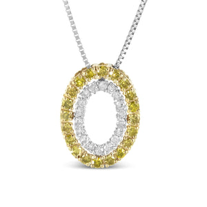 14K Yellow Gold Plated .925 Sterling Silver 1/2 Cttw Color Treated Diamond Double Oval Shape 18" Pendant Necklace (Yellow Color, I2 - I3 Clarity) - Rieworkes