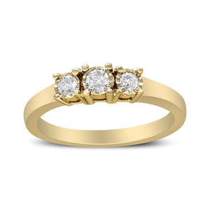 14K Yellow Gold Plated .925 Sterling Silver 1/4 Cttw Diamond 3 Stone Illusion Plate Ring (J - K Color, I1 - I2 Clarity) - Rieworkes