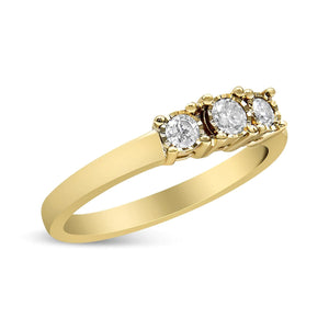 14K Yellow Gold Plated .925 Sterling Silver 1/4 Cttw Diamond 3 Stone Illusion Plate Ring (J - K Color, I1 - I2 Clarity) - Rieworkes