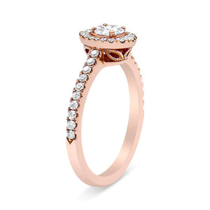 18K Rose Gold 1/2 Cttw Composite Marquise Composite Diamond Oval Shaped Halo Engagement Ring (F - G Color, VS1 - VS2 Clarity) - Rieworkes