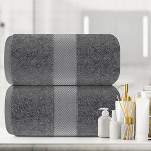 2 Pack Luxury Soft Bath Sheet Towels 650 GSM Extra Large 35x70 inch Grey Color - Rieworkes