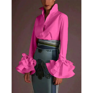 Women's Ruffle Sleeve Slim Shirt