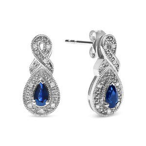 .925 Sterling Silver 4.5 x 3mm Pear Sapphire Gemstone and Diamond Accent Infinity Drop Stud Earrings (H - I Color, SI1 - SI2 Clarity) - Rieworkes