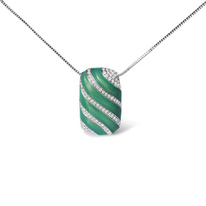 .925 Sterling Silver Turquoise Enamel and 1/2 Cttw Diamond Block 18" Pendant Necklace (F - G Color, VS1 - VS2 Clarity) - Rieworkes