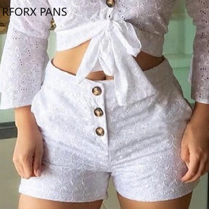 Casual Women’s Broderie Lace Blouse and Shorts Set