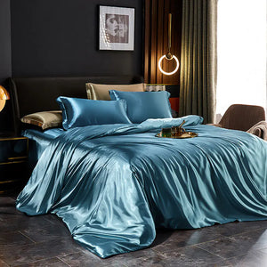 Luxury Silk Bedding Set with Solid Color Duvet Cover