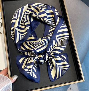 Luxury Plaid Skinny Silk Scarf and Hair Band Set