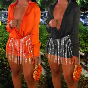 Fashionable Sequin Women's Shirt Dress