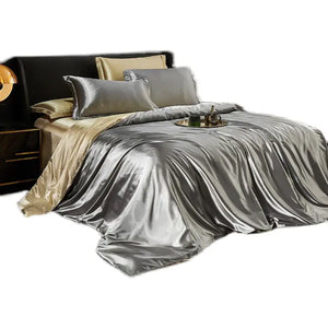 Luxury Silk Bedding Set with Solid Color Duvet Cover