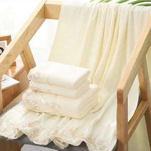 Luxury Lace Embroidery Microfiber Towel Set (1+1 PCS)