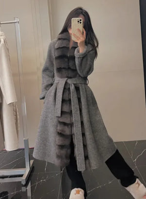 Alpaca Fleece Coat with Detachable Fox Fur Collar