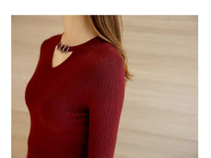 2020 Fall/Winter V-Neck Fitted Long Sleeve Sweater