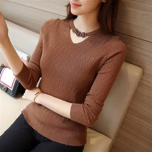 2020 Fall/Winter V-Neck Fitted Long Sleeve Sweater
