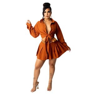 CM2153 Women's Fashion Cardigan and Pleated Skirt Set