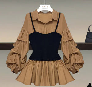 Fake Two-Piece Shirt Top (Single Piece)