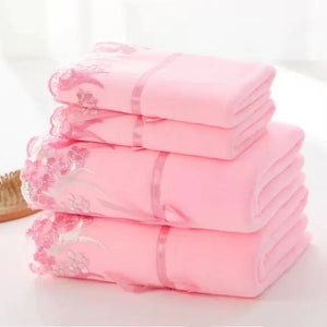 Luxury Lace Embroidery Microfiber Towel Set (1+1 PCS)