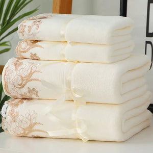Luxury Lace Embroidery Microfiber Towel Set (1+1 PCS)
