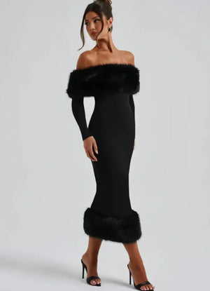 Fur Collar Slim Fit Dress