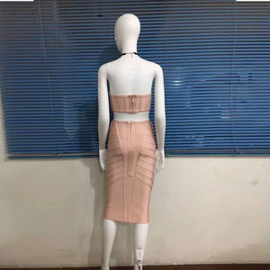 2018 Fall Winter Women's Strapless Gray Dress Set