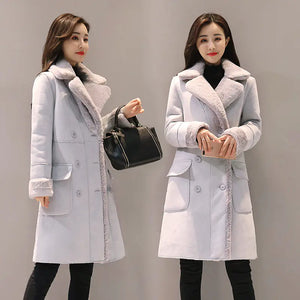 Women's Long Lambswool Coat - Korean Winter Style
