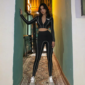 2019 Women's Striped Pattern Yoga Set for Winter