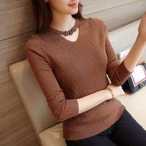 2020 Fall/Winter V-Neck Fitted Long Sleeve Sweater