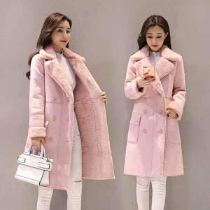 Women's Long Lambswool Coat - Korean Winter Style
